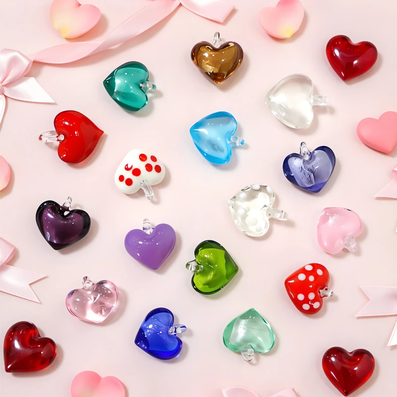 

2pcs Mini Glass Heart Shape Charms Tiny Cute Love Pendant For DIY Craft Supplies Wedding Decor Valentine's Day Gifts to Friends