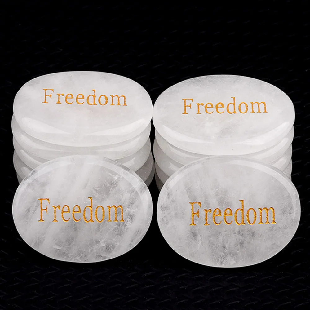 Freedom Crystal Stone Beads Ornament Carving Clear Quartz Thumb Worry Stone Energy Bead for DIY Stickers Home Decoration 35x45mm