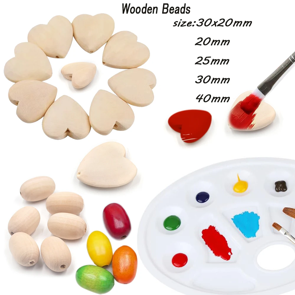 10-20Pcs Multi-Specification Natural Unfinished Diy Flat Wooden Peach Bead  20-40mm Love-Shaped Oval Wooden Beads 30X20mm