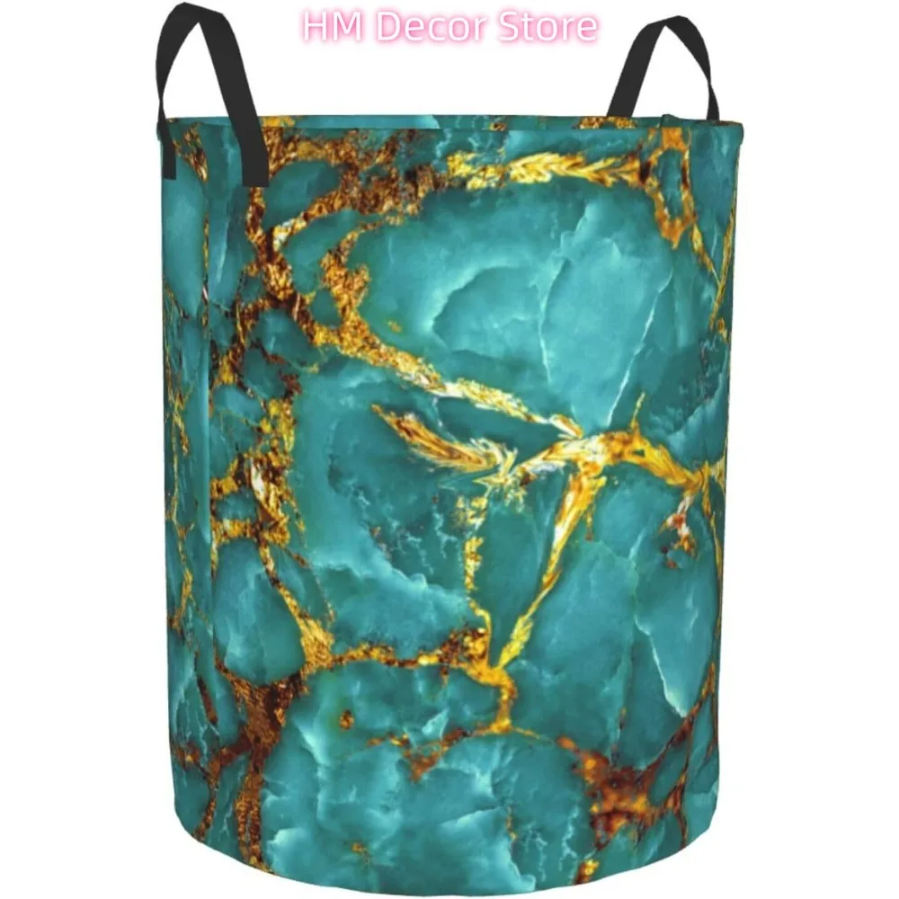 الذهب الأوردة الأزرق ممزق الرخام سلة الغسيل مقاوم للماء أكسفورد القماش سلة تنظيمية الملابس القابلة للطي يعوق مع مقبض ل #2