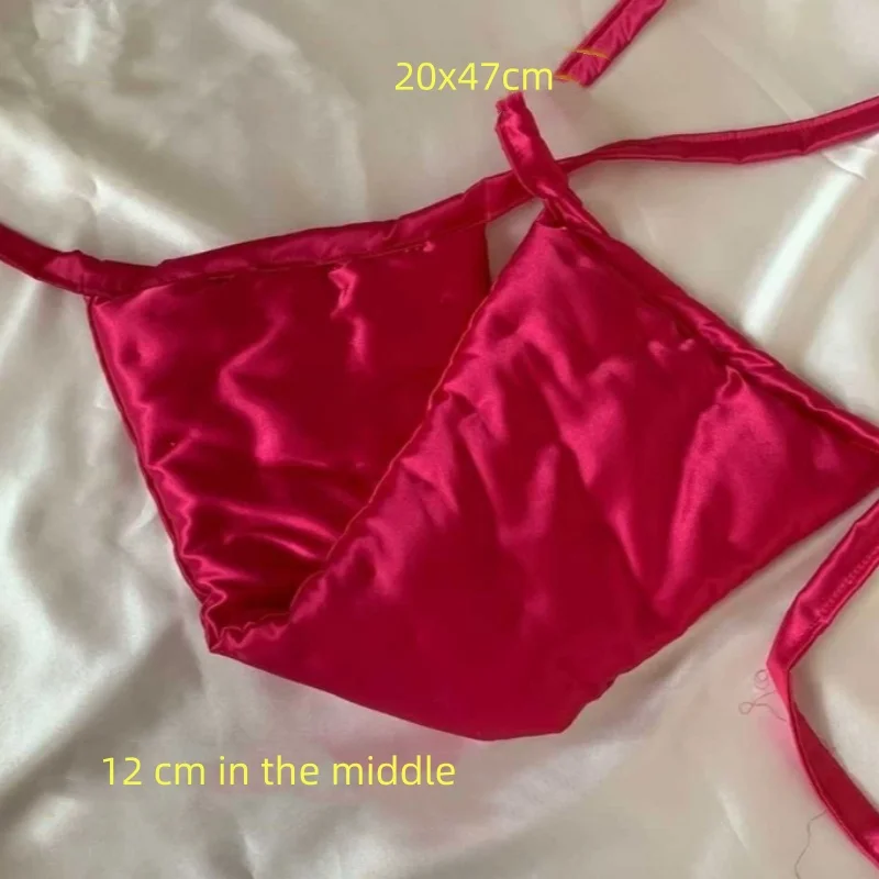 

Handmade Glossy Soft Silky Touch Thong Sanitary Pad Lace Up Waistband Filled Cotton Padding Underwear