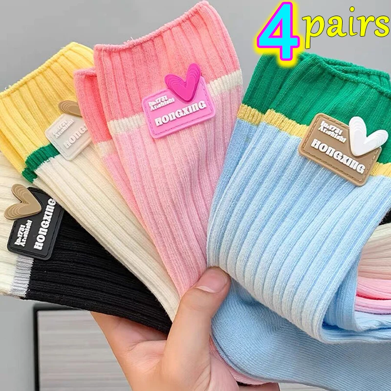 Bunte Liebesbriefe Socken Frauen süßes Mädchen y2k rosa lässig schöne Baumwolle Mittel rohr Strumpf Straße Trend dünne Crew lange Socke