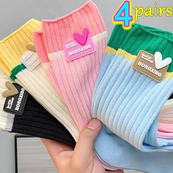Colorful Love Letters Socks Women Sweet Girl Y2K Pink Casual Lovely Cotton Middle Tube Stocking Street Trend Thin Crew Long Sock