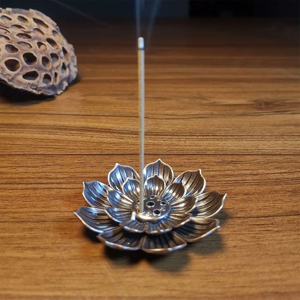 Simple Alloy Incense Holder Multi-Hole Lotus Shape Lotus Censer Decorative Incense Burner Temples Home Office