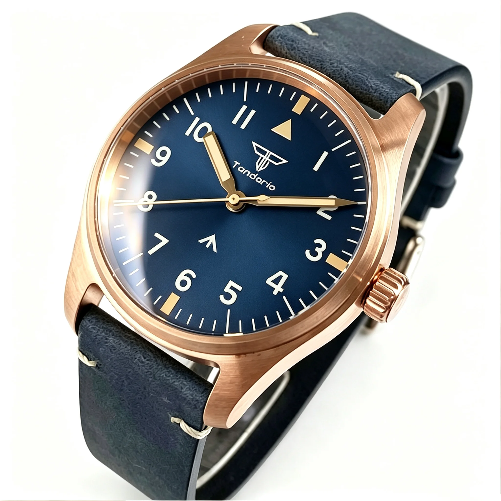 Tandorio 39mm 20ATM VH31 Sweep Second Quartz CuSn8 Bronze Men's Watches Sapphire Glass Luminous Vintage Diver Pilot Men Watch