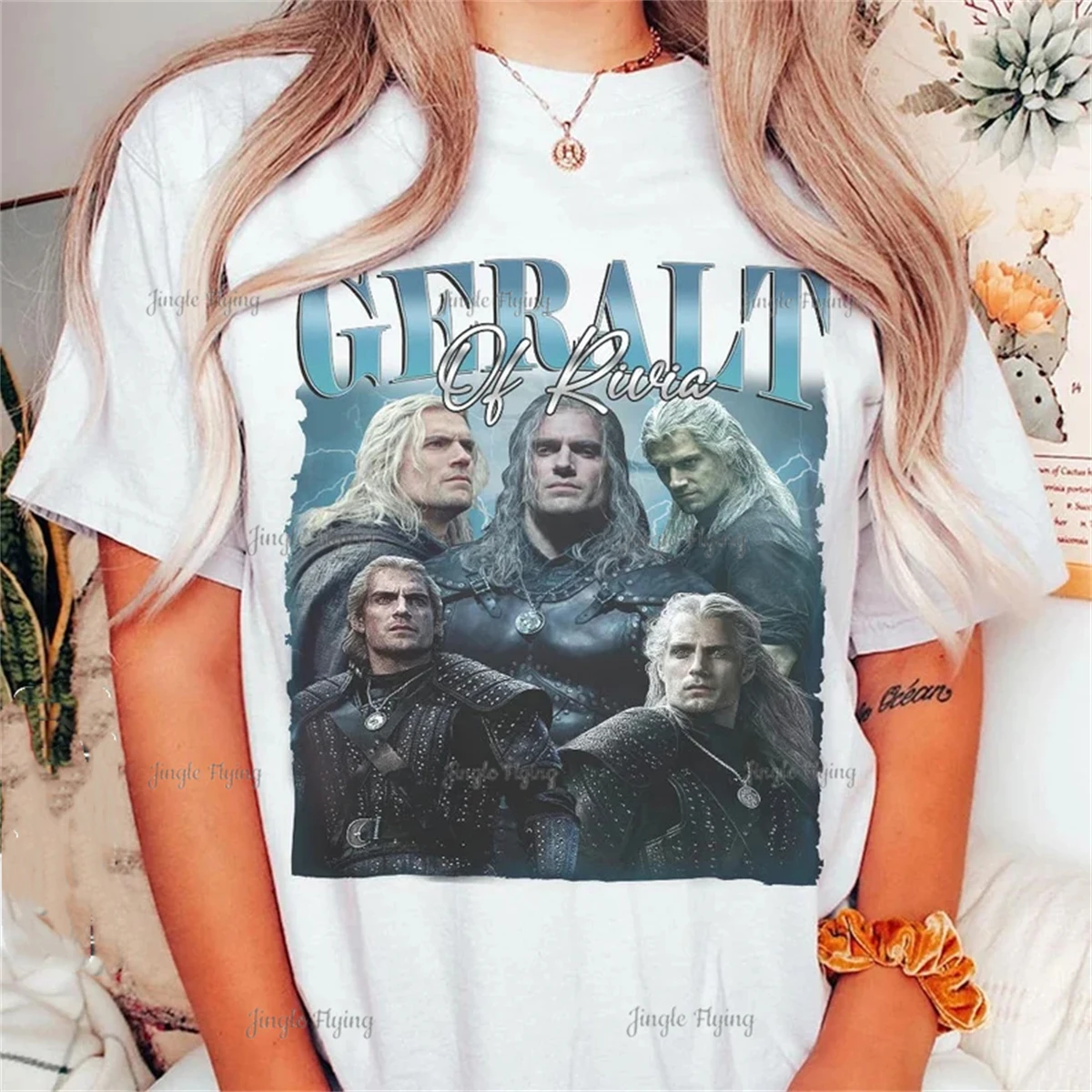 Geralt Of Rivia Medallion Vintage Henry Cavill Wild Hunt 90s Retro Graphic Tee Oversize Women T-shirt