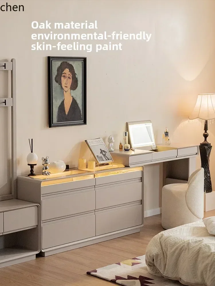 YY- solid wood clamshell dresser chest cabinet integrated bedroom storage cabinet modern simple retractable makeup table