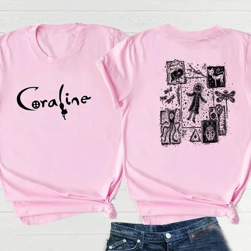 Retro Coraline Movie T Shirt Women Female Coraline Doll Dreams Unisex Tshirt Horror Movie Tee Shirt Streetwear Cotton Tops Tee