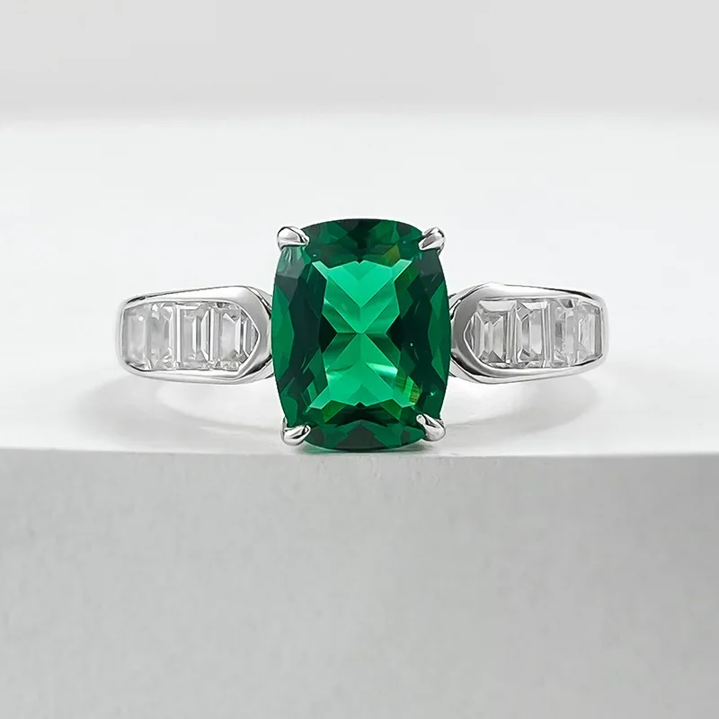 2024 New S925 Silver 7 * 9 Fat Square Nano Green Ring for Women's Daily Light Luxury Advanced Retro Design Versatile Ring