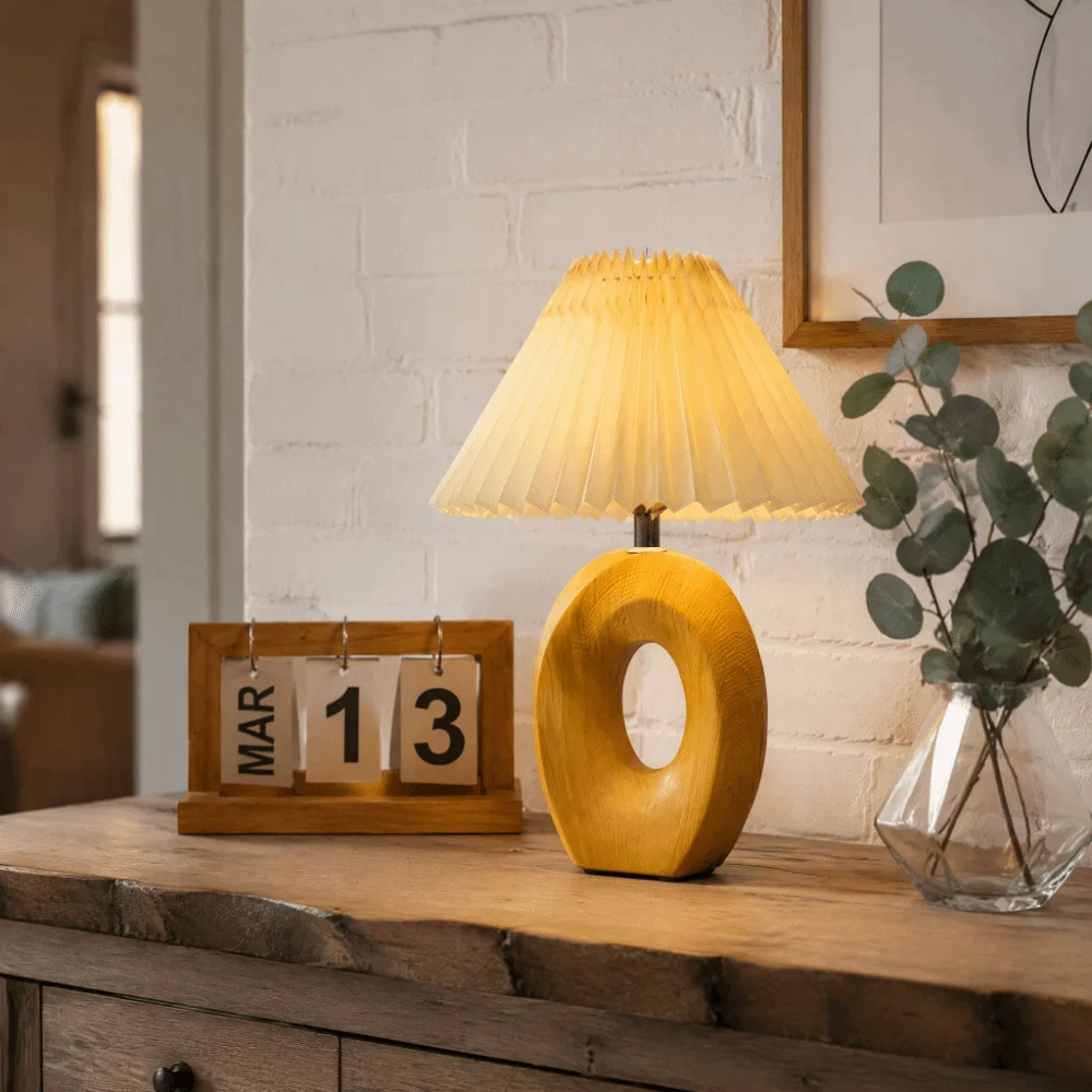 Pleated Design Desk Lamp Fabric Lampshade Ceramic Base Floor Lamp Minimalist Style Warm Light Bedside Lamp Indoor Decoration