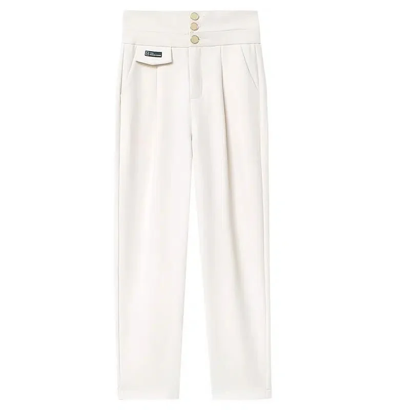 Pantalones de traje Vintage para mujer, novedad de primavera y verano 2021, pantalones bombachos finos de cintura alta, pantalones rectos informales, pantalones para mujer