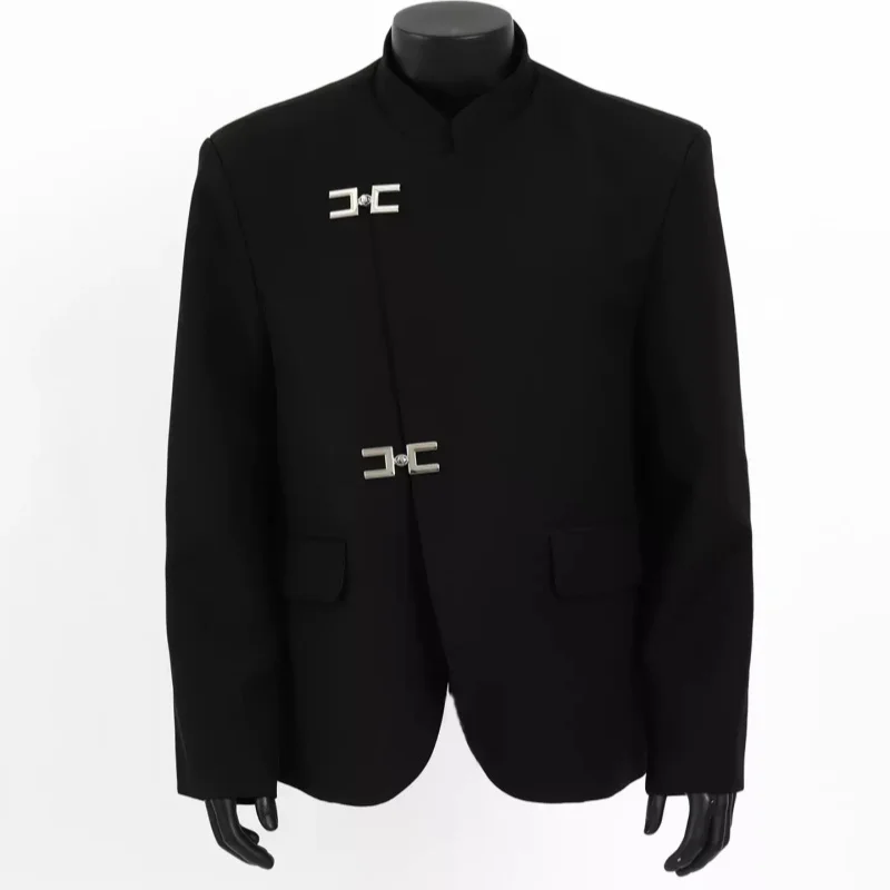 

Niche Original Design Stand Collar Shoulder Pad Suit Coat For Man Metal Button Loose Fashionable Handsome New Style Coat