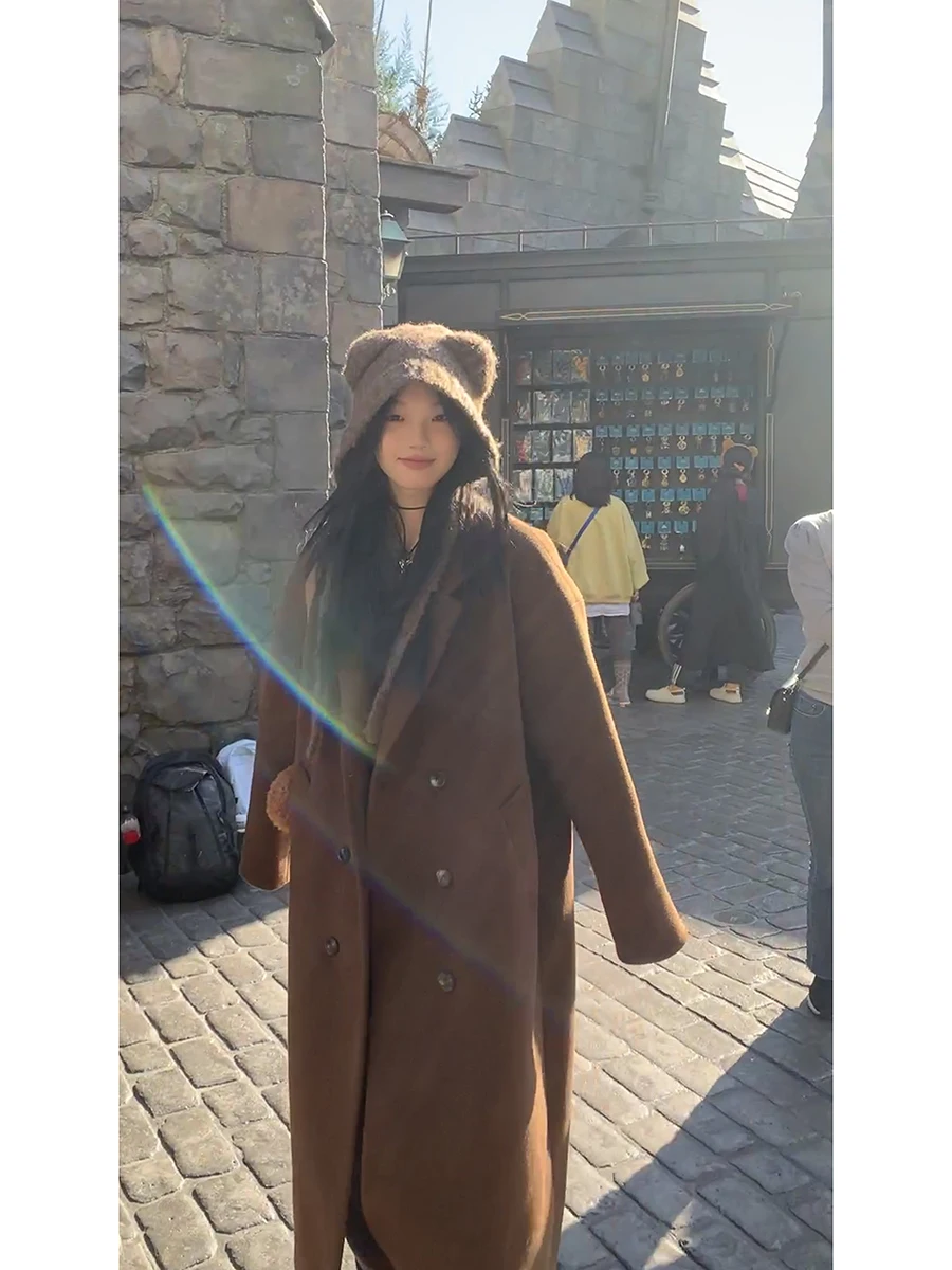 

Red Celebri Woolen Coat Women's Autumn Winter 2025 New Sle High-End Caramel Cotton Interlined Suit Collar Woolen Jaet