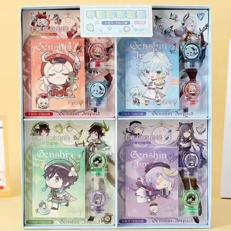 New  Stamp Notebook Gift Box Set Notepad Student School Stationery Supplies Barbatos Klee Qiqi Raiden Shogun