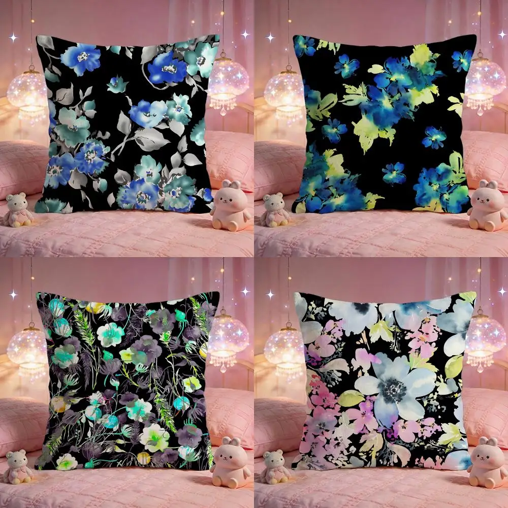 Transparent Watercolor flowers Cushion Cover Premium Comfort Reversible Pillow  for Any Room & Car Interior