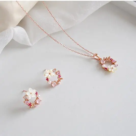 

Аксессуары, женская цепочка на ключицу, серебро S925, корейское простое ожерелье с цветочным покрытием, комплект ювелирных изделий с цирконом