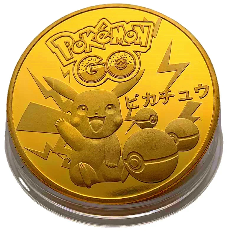 Anime Pokemon Gold Plated Gold Coin Game Commemorative Coin Pikachu Gold Coin Game Collection Pokemon Cards Christmas present