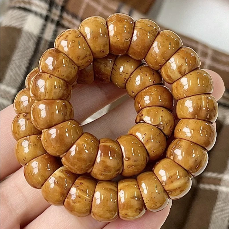 Chinese Style Lucky Fortune Blessing Golden Rat Bodhi Beads Bracelet Unisex Polished Traditional Prayer Jewelry 8mm 12-13mm Opti