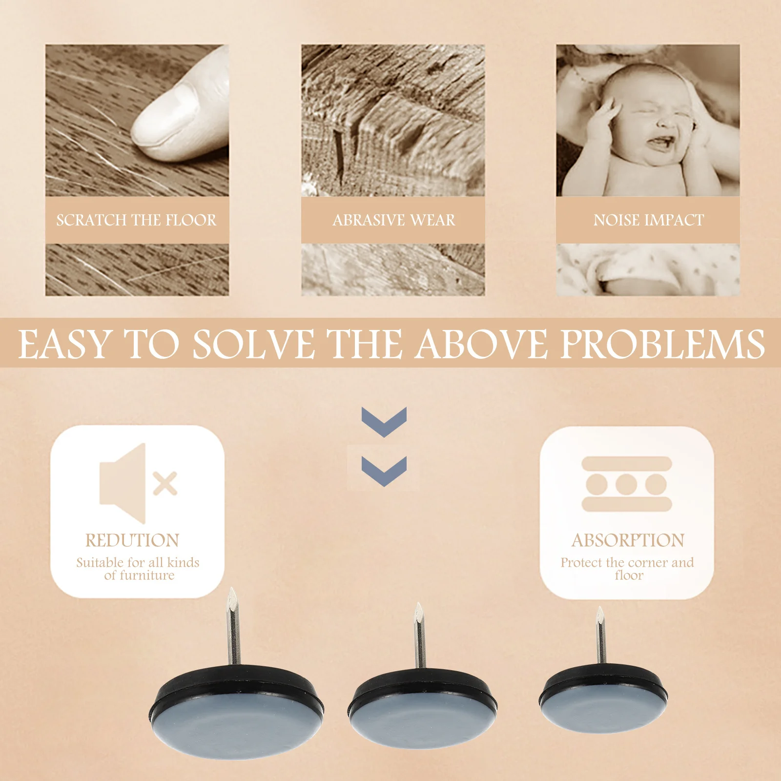 

24Pcs Nail on Chair Glides Furniture Sliders Pads for Hardwood Carpet Tile Floor Protection Chair Leg Furniture Cushions