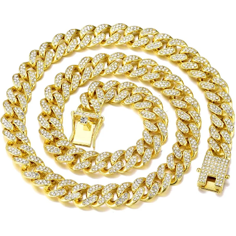

13MM Iced Out Cuban Link Chain Unisex 18-24inch, 18K Gold/Silver Plated Hip Hop Bling Fade Resistant Versatile Jewelry