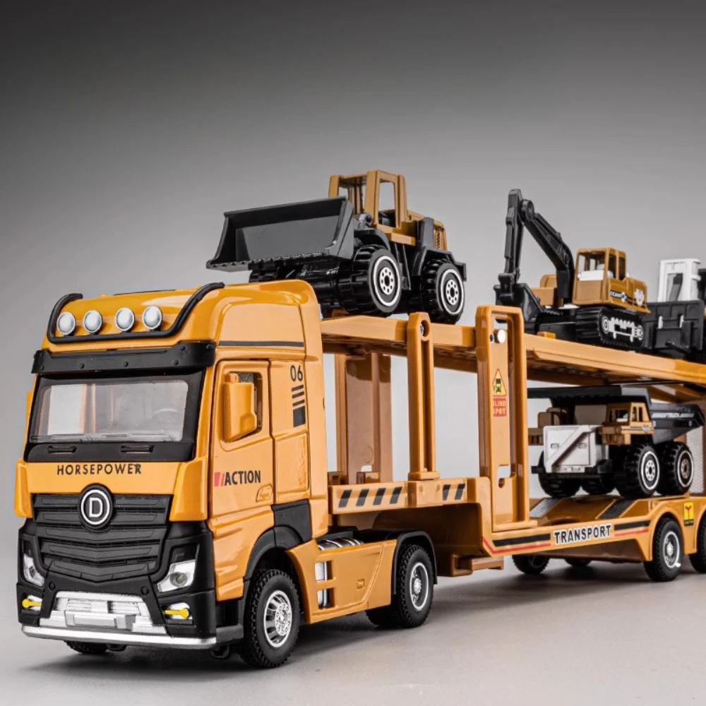 1:32 二層輸送車コンテナトラックモデルおもちゃプルバックサウンドライトエンジニアリング車両モデル子供のギフト