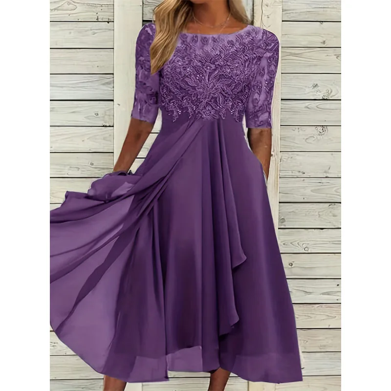 Elegante frauen Sommer Langes Kleid Sexy Stickerei Blume Boho Spitze Sommerkleid Formale Abendkleider Casual O Neck Vestidos Плае