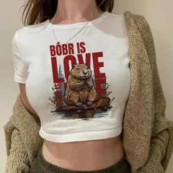 Bobr Kurwa Graphic Y 2K Crop Tops Cartoon Bober Kurwa Cropped T-Shirt Mode Mange T-Shirt Grappig Gothic T-Shirt Kleding Femme
