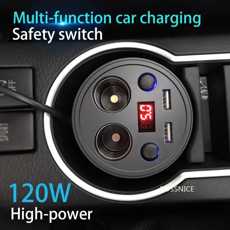 Car Charger Dual USB Interface Multi-function Cigarette Lighter Digital Display Multi-mouth Cup Car Mobile Phone Car Charger