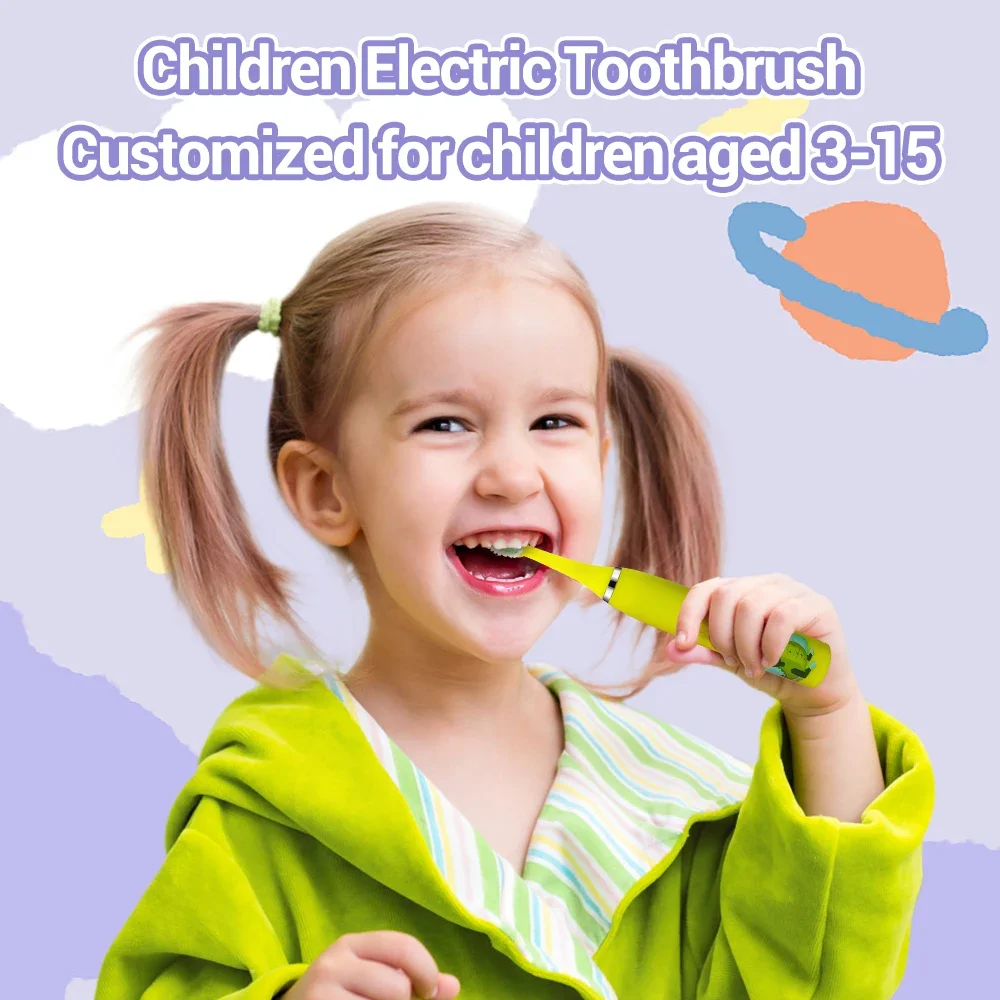 Children\'s Electric Toothbrush Cartoon Boy Girl Kids With Replacement 6 Head Ultrasonic Waterproof Rechargeable Sonic Toothbrush