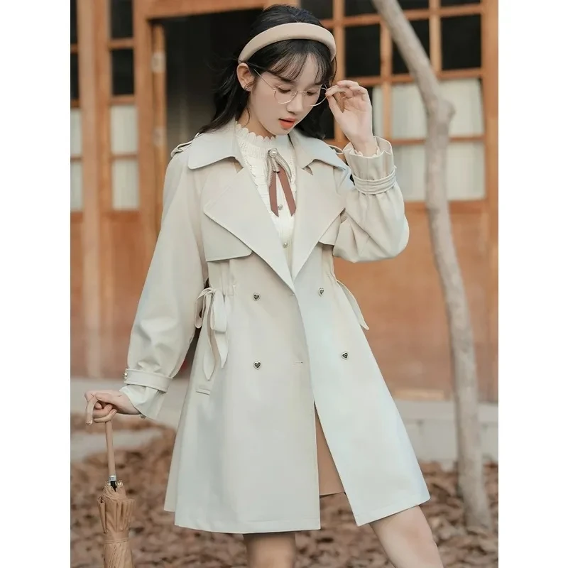 小さめフレンチスタイル通勤トレンチコート レディース 2025年秋新作 ブリティッシュスタイル 韓国風ルーズコート