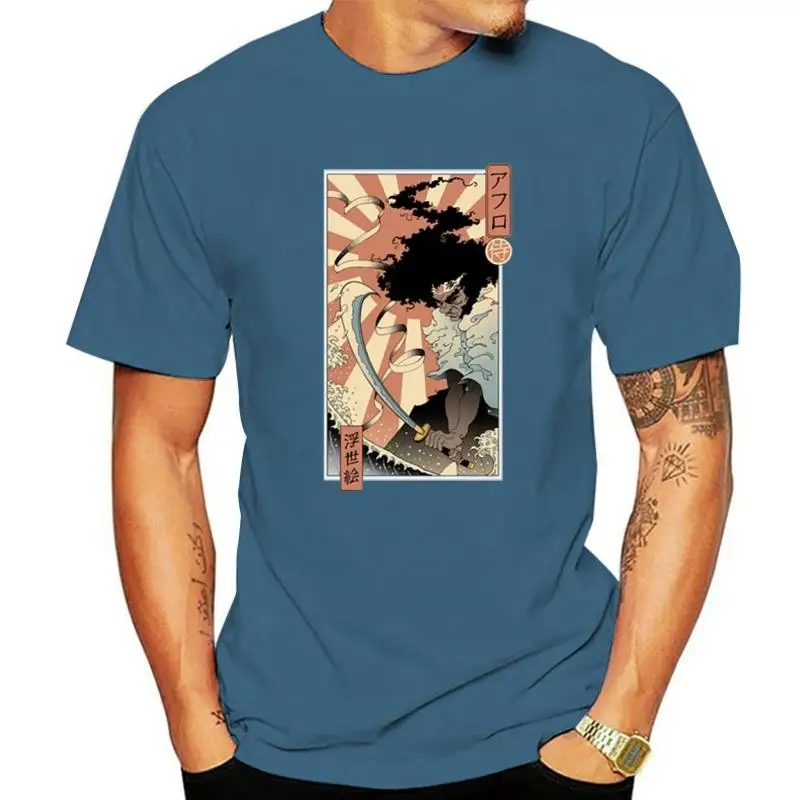 Japanese Warrior Graphic Art Men T Shirts Afro Head Type Ukiyo-E Print Men Tshirt Oversized Clothes O-Neck Unisex Streetwear Tee