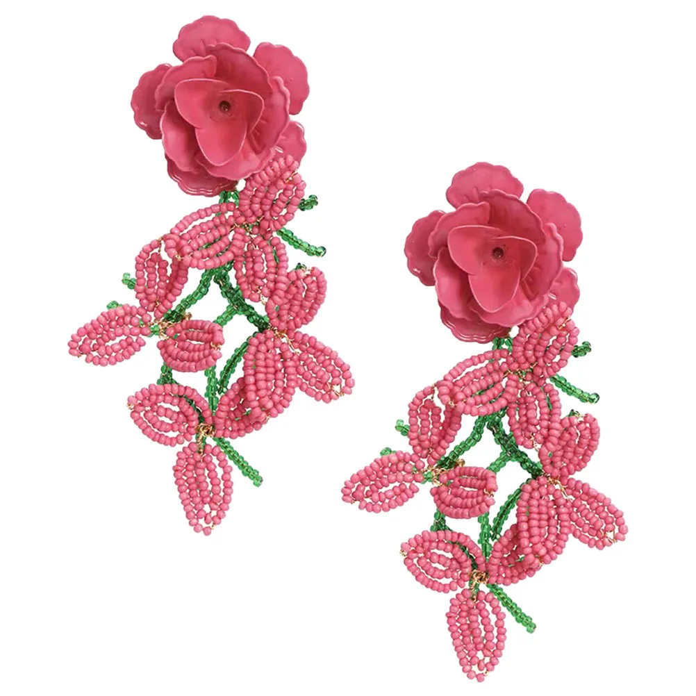 

1Pair Bohemian Woven Flower Earrings Beaded Drop Earrings for Women Birthday Party Graduation Holiday Accessories