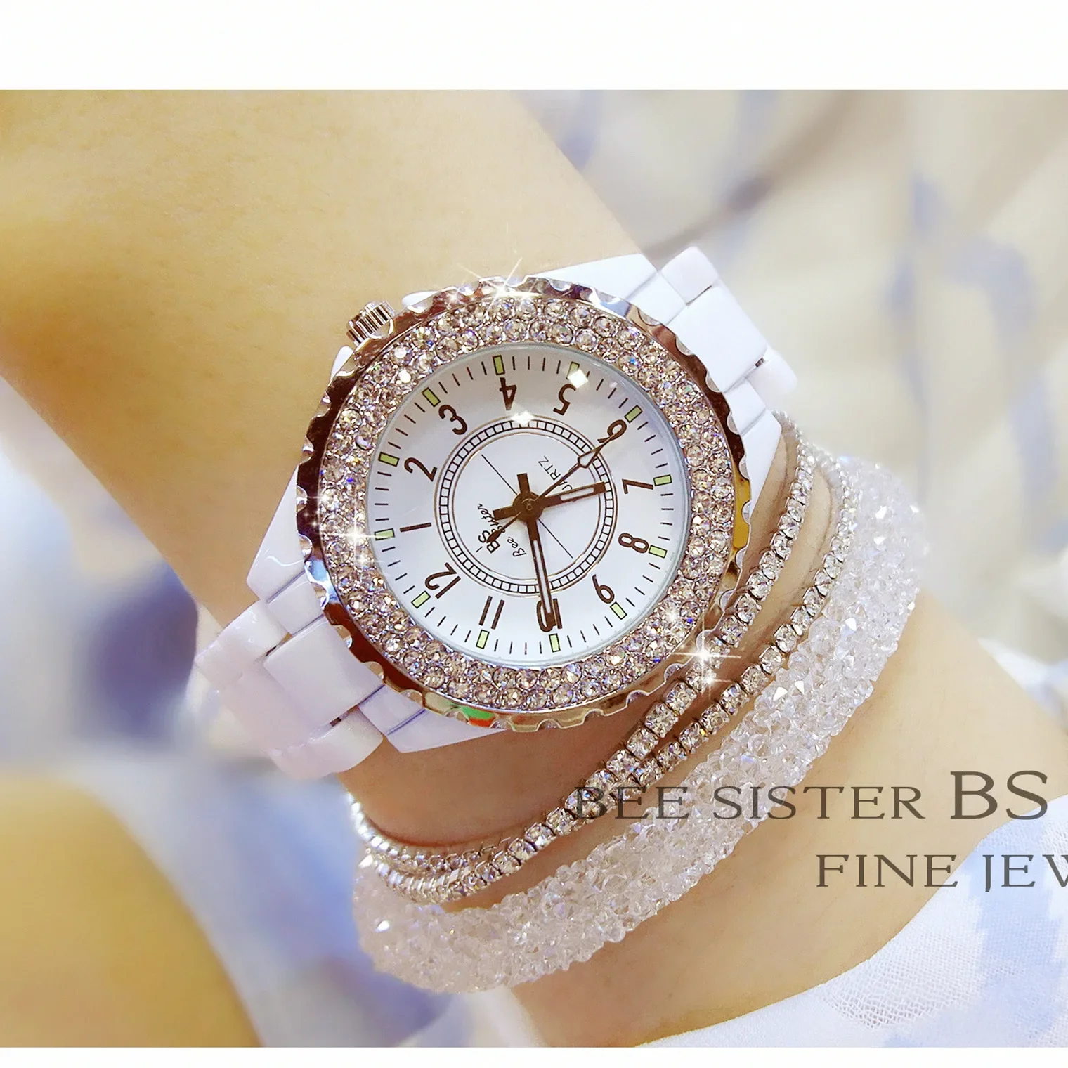 Women's Watch Brand Light Luxury Ceramic Watches Simple Full Diamond Waterproof Ladies Fashion Quartz Clock Wristwatches gift