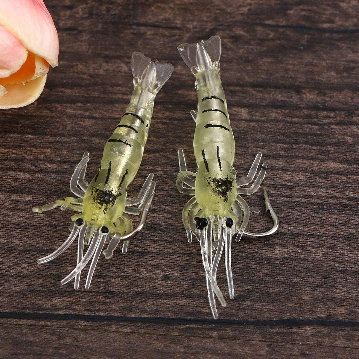 10pcs 4cm Bait Shrimp Simulation Grass Shrimp Plastic Fish Smell Luring Effect Good Fishing Gear(Transparent Yellow Belt Hook)