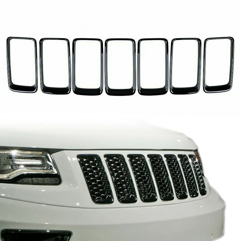 

7PC Gloss Black Grill Ring Front Grille Inserts Cover Trim Kit For Jeep Grand Cherokee 2014-2016