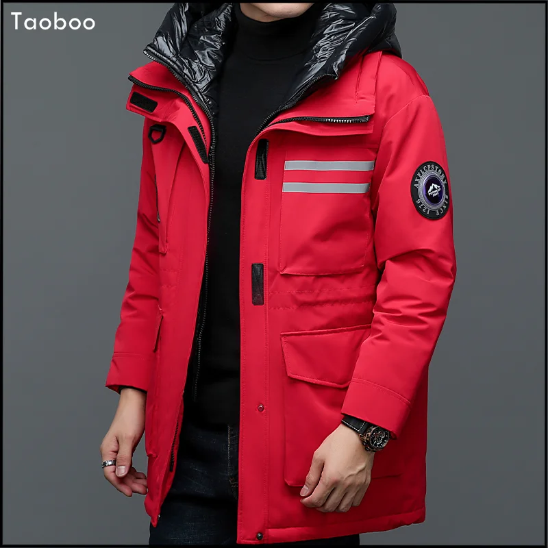 Taoboo 2023 de alta qualidade jaqueta inverno sólida listrado moda masculina casacos com capuz coletes acolchoado pato para baixo alta rua solta parkas