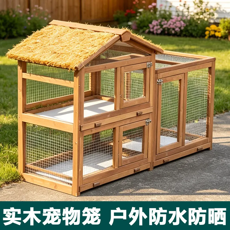 Kindergarten outdoor special rabbit cage anti-spray urine luxury double drawer rabbit nest pigeon villa chicken coop cat house