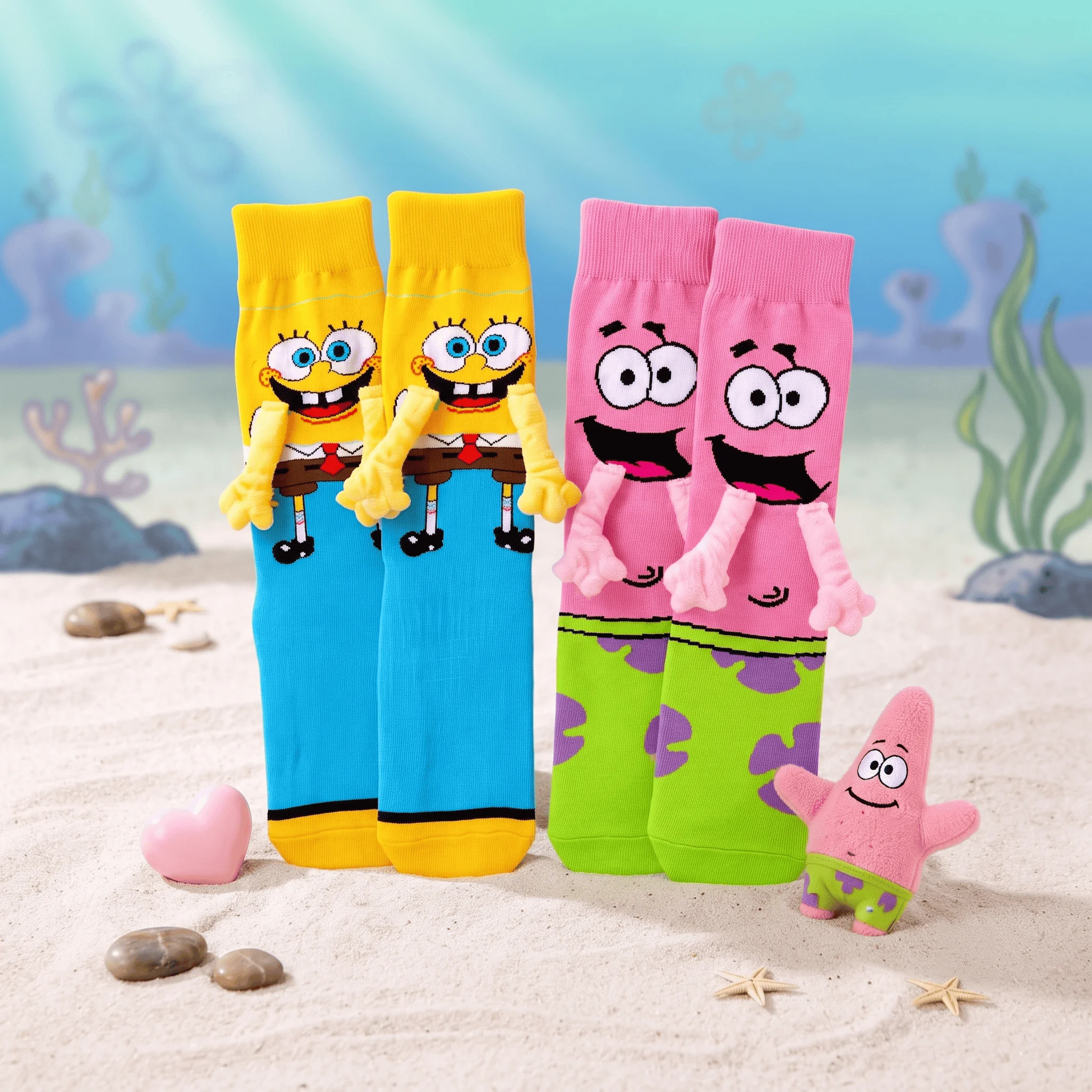 Kreative 3D Cartoon Socken SpongeBob & Patrick Händchen haltend Lustige Magnetische Crew-Socken aus Baumwolle Neuartiges Geschenk für Paare Streetwear – Detail 8