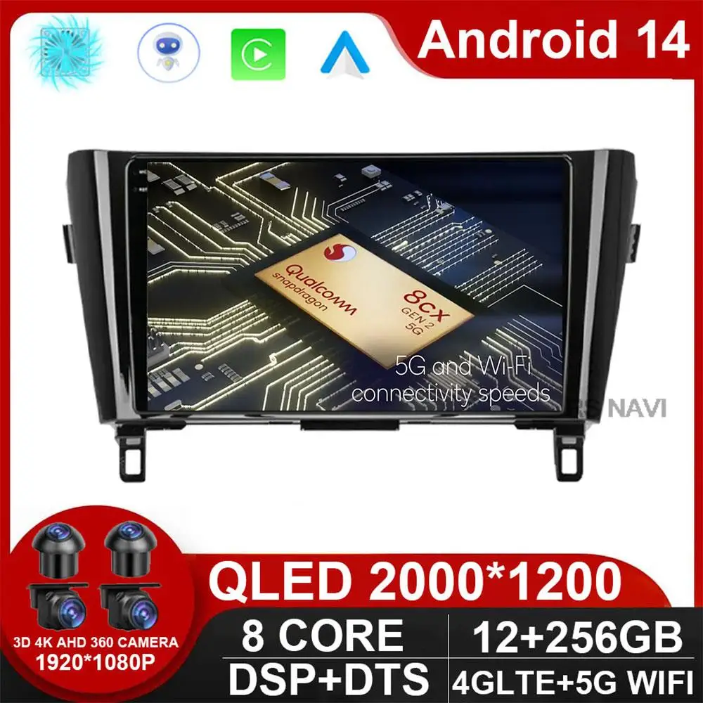 

Android 14 For Nissan X-Trail Qashqai 2 J1T32 Qashqai J10 J11 2014 2015 2016 2017 2018 2019 GPS CARPLAY Car radio NO DVD