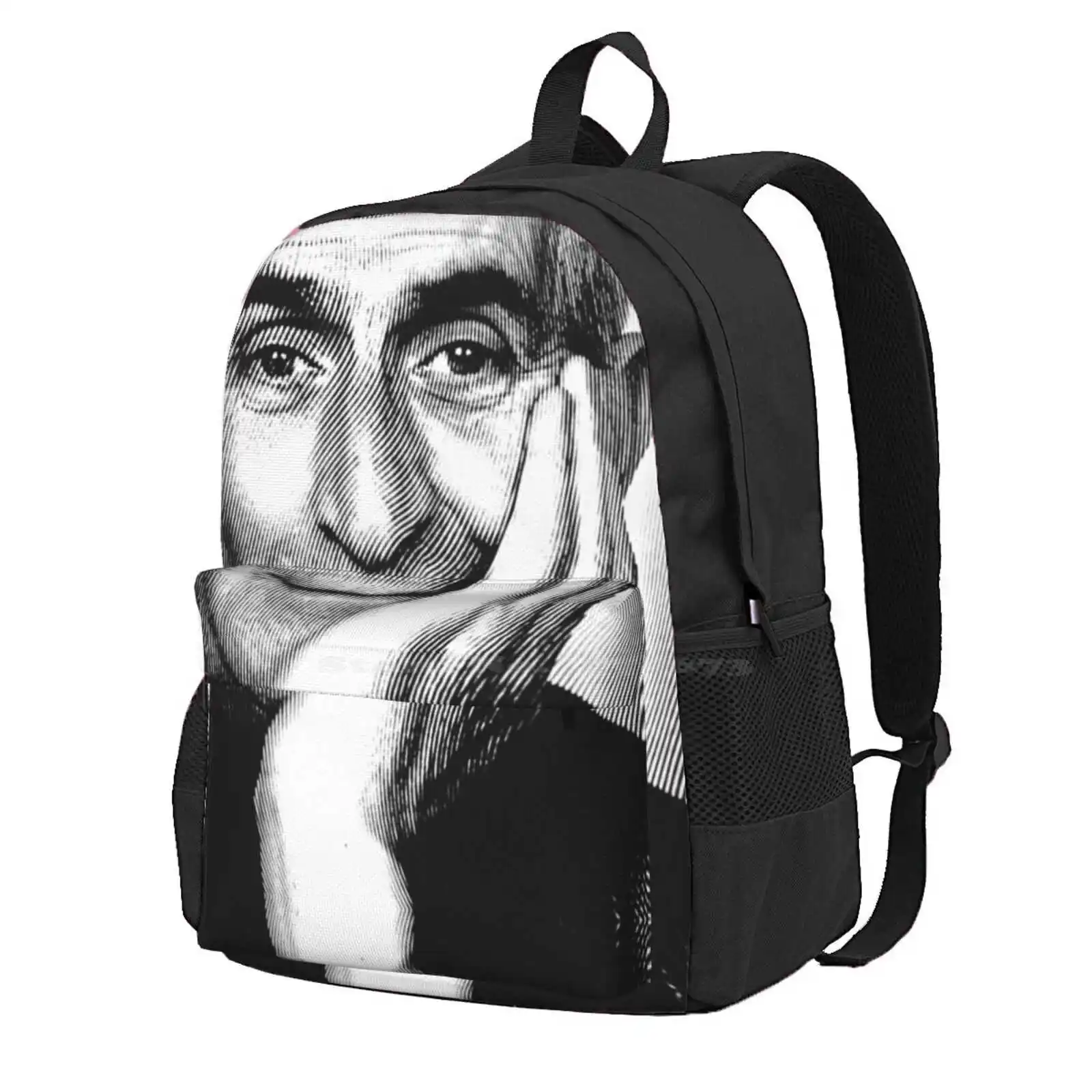 Black & White Portrait (Linocut) Of Louis De Funès Hot Sale Schoolbag Backpack Fashion Bags Louis De Funès French Movie Cinema