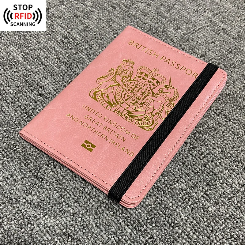 New Rfid British Passport Cover with Elastic Band Cover of United Kingdom Passport Wallet Travel Accessories Organizer