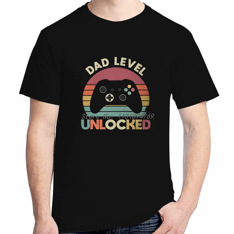 Father's Day Daddy Grandpa Man Tshirt Dad Level Unlocked Retro New Dads Fashion Cotton T-Shirt Streetwear Hipster Tees Tops