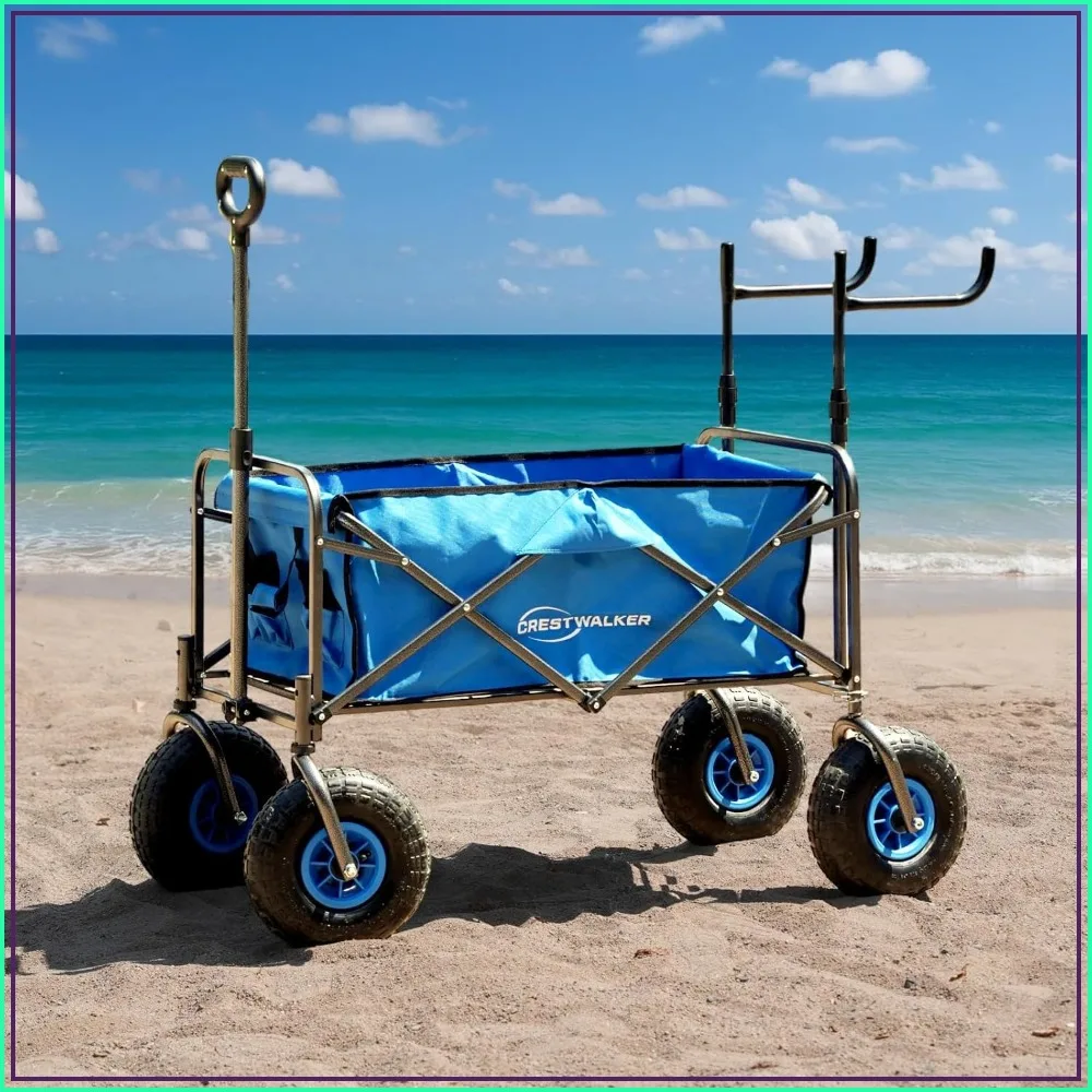 Beach Wagon Balloon Wheels, Collapsible Cart Big Wheels Sand, Folds Thin Quick-Release Forks (Chair Rack, 10''x3'' Rubber Tire)