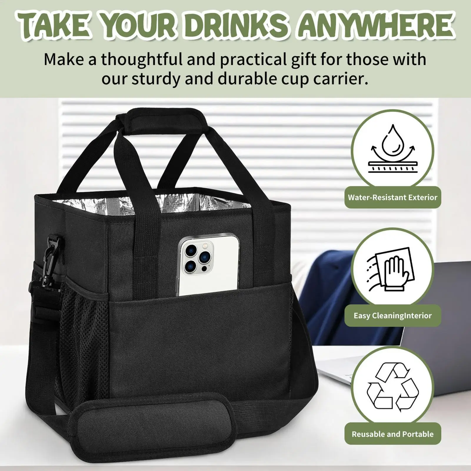 

Insulated Beverage Bag 4 Cup Drink Carriers Holders Lunch Cooler Bag Folding Insulation Picnic Ice Pack Food Thermal Bag takeout