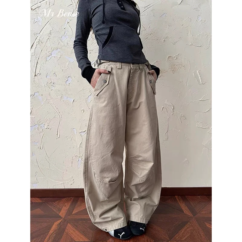 ZHIZOU Women Brown Gothic Baggy Y2k Jeans Vintage Boyfriend Jean Pants Japanese 2000s Harajuku Oversize Denim Trousers Autumn