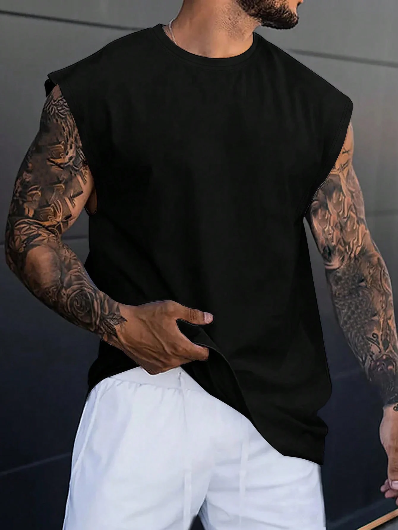Summer 100% Pure Cotton Men's Fashionable Casual Loose Sun and Moon Pattern Printed Fitness Sports Sleeveless Vest