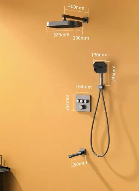 3 วิธีสีเทาทองเหลืองแรงดันสูงฝังผนังห้องน้ําปกปิด Douche ทองเหลืองห้องน้ําชุดอ่าง Spout