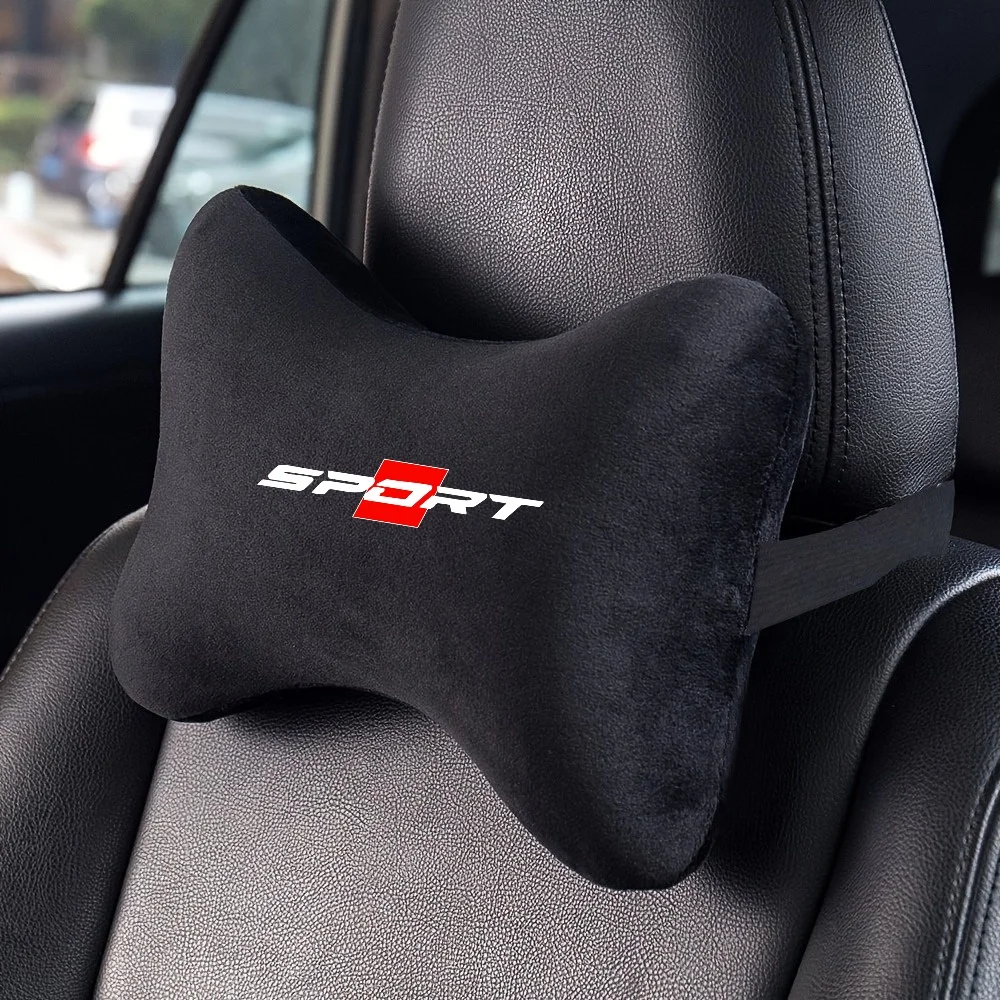Sportliches rotes knochenförmiges Auto-Nackenkissen, weiches Plüsch-Autokopfstützenkissen, verstellbare Gurte mit Reißverschluss, abnehmbar und waschbar. – Detail 3