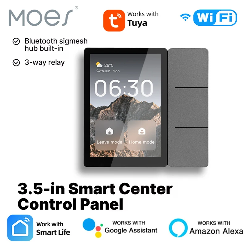 

MOES Tuya WiFi 3,5-дюймовый умный центр управления сенсорная панель центральный экран Bluetooth Sigmesh Hub Встроенные 3 реле физические кнопки