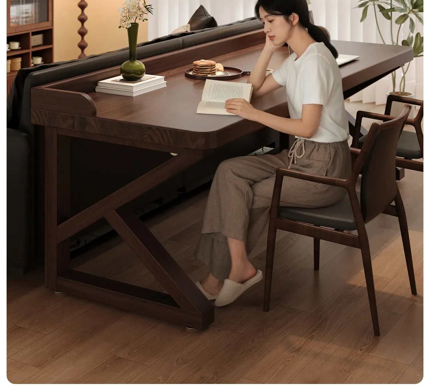 Escritorio de Madera Maciza, Pino de Nueva Zelanda con Patas en K, Mesa de Estudio, Minimalista con Paneles Gruesos, Mesa de Trabajo para Oficina, Mueble de Escritorio para Computadora para el Hogar o Dormitorio